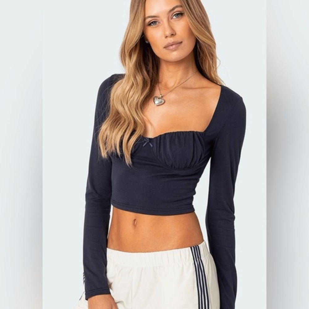 NWT EDIKTED Rain Cupped‎ Long Sleeve Top Navy Medium